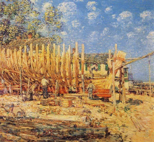 Building a Schooner, Provincetown, Childe Hassam